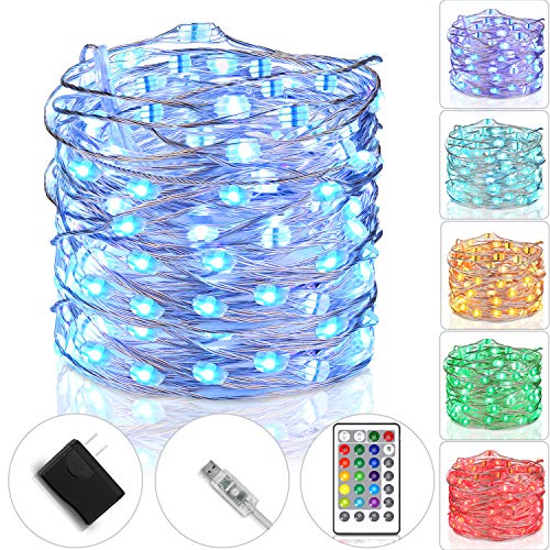 Tesyker Fairy Lights Plug In String Lights for Bedroom Color Changing Lights USB Led String Lights With Remote for Indoor Christmas Wedding Costume 33 Ft 100 LEDs, Multicolor 16 Colors