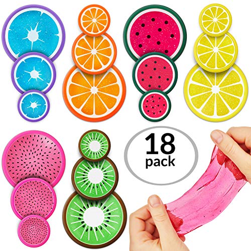 Slime Putty Toy Kit 18pc Multi Pack. Magic Crystal Fruit Themed, Super Stretch Gel Soft, Water Based Toy Set. Fluffy for Kids, Adults, Birthdays, Parties. Stress Relief, Non-Toxic.