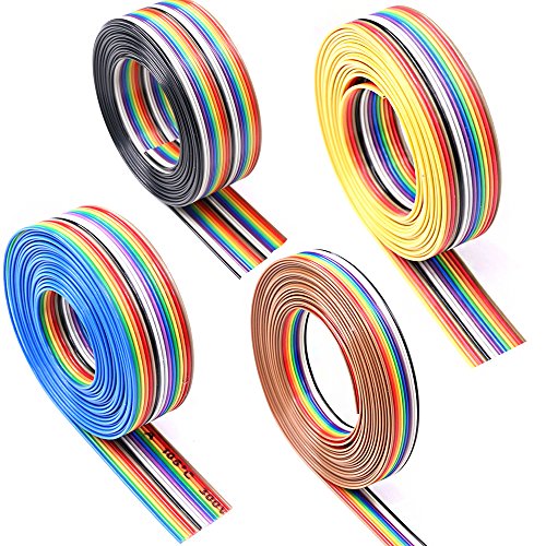 Glarks 10ft / 3m 10/14/16/20 Wire Rainbow Color Flat Ribbon IDC Wire Cable Kit for 2.54mm Connectors