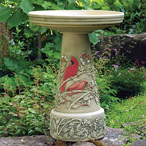 Cardinal Handcrafted Clay Birdbath – Made in the USA