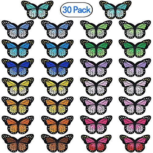 PGMJ 30 Pieces Butterfly Iron on Patches 15 Different Colors Embroidery Applique Patches for Arts Crafts DIY Decor, Jeans, Jackets, Kid's Clothing, Bag,Caps,Arts Craft Sew Making