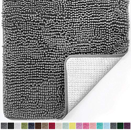 Gorilla Grip Original Luxury Chenille Bathroom Rug Mat, 30x20, Extra Soft and Absorbent Shaggy Rugs, Machine Wash Dry, Perfect Plush Carpet Mats for Tub, Shower, and Bath Room, Gray