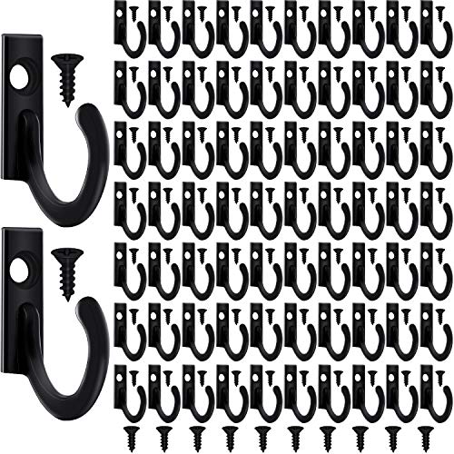 Zhehao 100 Pieces Wall Mounted Single Hook Robe Hooks Coat Hooks and 110 Pieces Screws for Hanging Key Hooks Jewelry (Black)