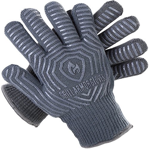 Grill Armor Extreme Heat Resistant Oven Gloves - EN407 Certified 932F - Cooking Gloves for BBQ, Grilling, Baking, Grey