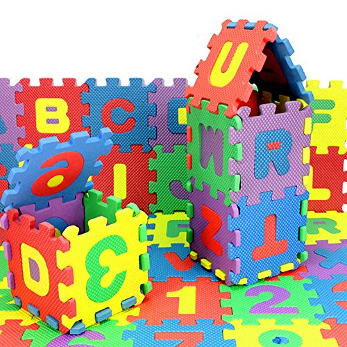 36Pcs Baby Child Number Alphabet Puzzle Foam Maths Educational Toy Gift Floor and Mat, Multicolor (36 Piece) Play Mat with Shapes & Colors or Numbers Alphabets, Foam, 12'x12'cm/pcs