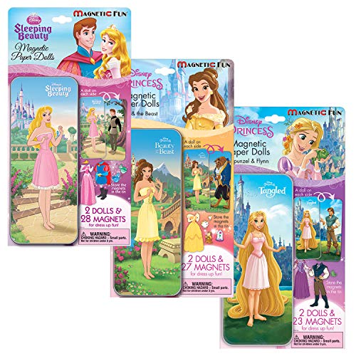 Lee Publications Disney Princess Magnetic Activity Set 3 Pack for Girls: Magnet Paperdoll Tins with Beauty and The Beast, Tangled, and Sleeping Beauty