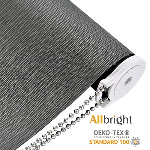 ALLBRIGHT Blackout Window Roller Shades, Striped Jacquard Thermal Insulated and UV Protection Gray Blackout Blinds, Easy Installation for Home and Office (35 x 72 inches, Slate Grey)