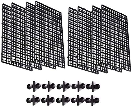 CoscosX 8 Pcs Aquarium Grid Divider Tray Egg Crate Aquarium Fish Tank Filter Bottom Isolation Board Partition Net Pane for Mixed Breeding,10 Pcs Sucker Clips Suction Cups,Black