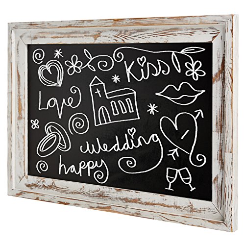 Shabby Chic Wall Mounted White Washed Wood Framed Chalkboard, White