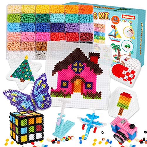 Fuse Beads Kit - 11,000 pcs 36 Colors Fuse Beads Craft Set for Kids Including 5 Pegboards, Ironing Paper & Chain Accessories Iron Beads Christmas Birthday Gift