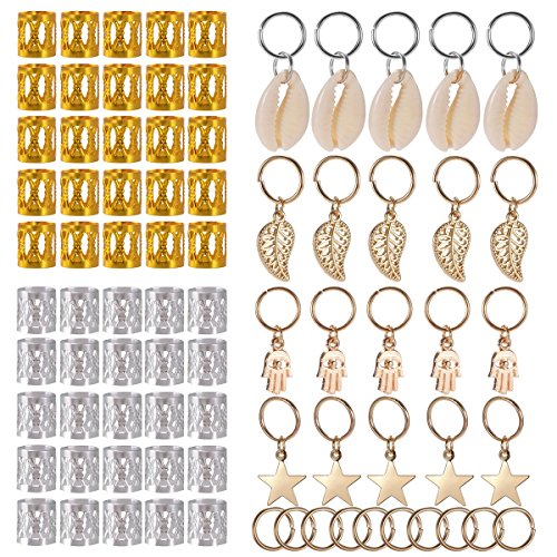 SoulBay 80 Pieces Hair Jewelry Rings Decorations Pendants, Including 50 PCS Aluminum Dreadlocks beads Metal Cuffs + 30 PCS Hair Decorations Rings Clips