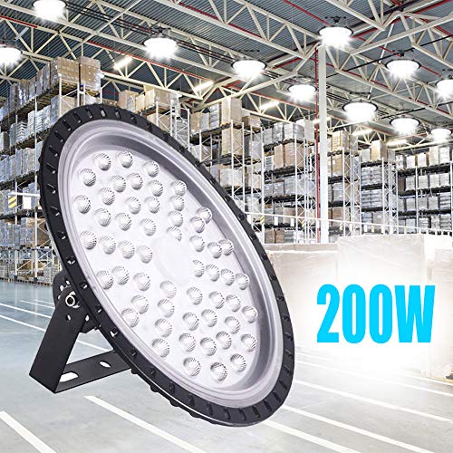 Bikuer 200W UFO LED High Bay Light lamp Factory Warehouse Industrial Lighting 20000 Lumen 6000-6500K IP65 Warehouse LED Lights- Commercial Bay Lighting for Garage Factory Workshop Gym (200W 1pcs)