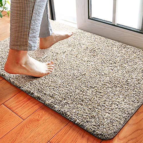 Delxo 24 x 36 Inch Magic Doormat Absorbs Mud Doormat No Odor Durable Anti-Slip Rubber Back Low-Profile Entrance Door Mat Large Cotton Shoe Scraper Pet Mat Machine Washable (Beige)