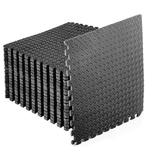 StillCool Puzzle Exercise Floor Mat, EVA Interlocking Foam Tiles Exercise Equipment Mat with Border - for Gyms, Yoga, Outdoor Workouts, Kids (E. 48 Square Feet (12 Tiles) - Black)