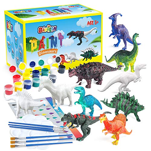 BAODLON Kids Arts Crafts Set Dinosaur Toy Painting Kit - 10 DIY Dinosaur Figurines, Decorate Your Dinosaur, Create a Dino World Painting Toys Gifts for 3,4,5,6,7,8 Year Old Boys Kids Girls Toddlers