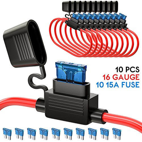 UNEEDE 10 Pack Fuse Inline Fuse Holder ATC/ATO Add-a-circuit Car Fuse Holder TAP Adapter 16 Gauge 20AMP Blade Automotive Fuse Holder Waterproof Heavy Duty Wire Fuse Holder with 10 pcs 15 AMP Standard