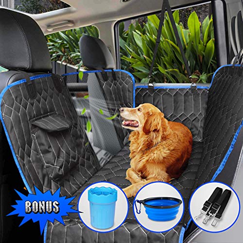 ［Upgraded Version］ Dog Seat Cover for Back Seat, 100% Waterproof with Mesh Window, Scratch Proof Nonslip Dog Car Hammock, Car Seat Covers for Dogs, Dog Backseat Cover for Cars Trucks SU