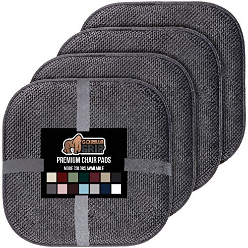 Gorilla Grip Original Premium Memory Foam Chair Cushions, 4 Pack, 16x16 Inch, Thick Comfortable Seat Cushion Pad, Large Size, Slip Resistant, Durable Soft Mat Pads for Office, Kitchen Chairs, Gray