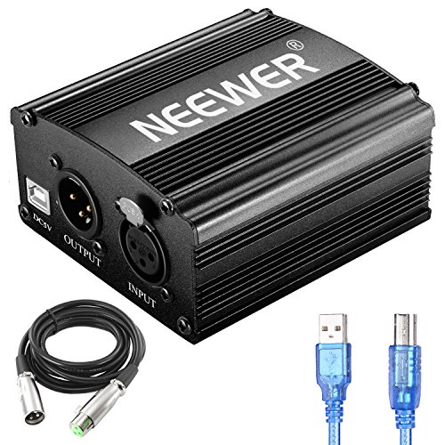 Neewer 1-Channel 48V Phantom Power Supply with 5 feet USB Cable, BONUS+XLR 3 Pin Microphone Cable for Any Condenser Microphone Music Recording Equipment