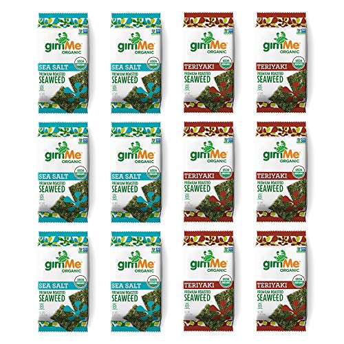 gimMe Organic Roasted Seaweed Sheets - Sea Salt & Teriyaki Variety Pack - 12 Count - Keto, Vegan, Gluten Free - Great Source of Iodine and Omega 3’s - Healthy On-The-Go Snack for Kids & Adults