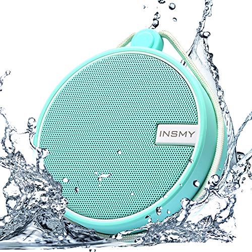 INSMY IPX7 Waterproof Shower Bluetooth Speaker, Portable Wireless Outdoor Speaker with HD Sound, Support TF Card, Suction Cup for Home, Pool, Beach, Boating, Hiking 12H Playtime (Mint)