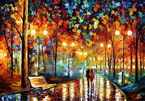 Jigsaw Puzzles 1000 Pieces for Adults Kids Walking in The Rain Night Puzzle Educational Intellectual Decompressing Fun Family Game