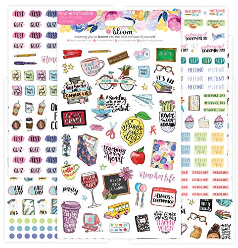 bloom daily planners New Teacher Planner Sticker Pack - School Themed Planning Sticker Sheets - 430 Stickers per Pack!
