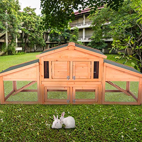Lixiliw Outdoor Wooden Rabbit Hutch Small Animal House, Pet Cage with 2 Runs Bunny House with Ventilation Door, Removable Tray and Ramp 68INCH and 62INCH for Your Choice (68' Natural Wood)