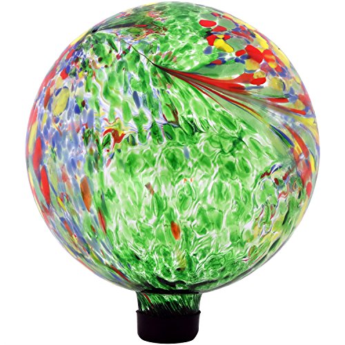 Sunnydaze Green Artistic Gazing Globe Glass Garden Ball, Outdoor Reflective Lawn and Yard Ornament, 10-Inch
