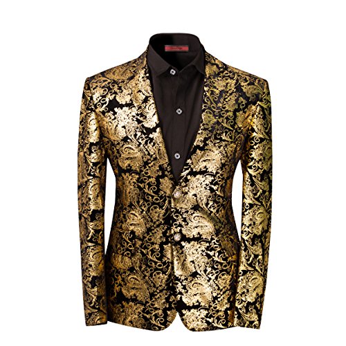 Men's luxury Casual Dress Suit Slim Fit Stylish Blazer Golden X-Large