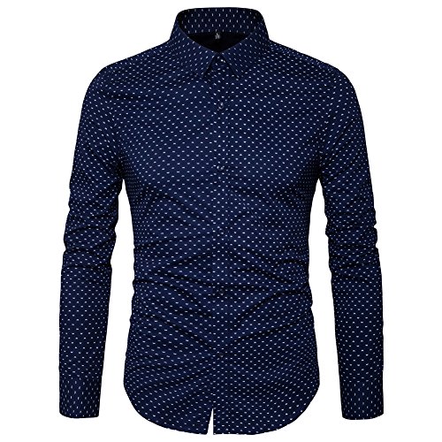 MUSE FATH Men’s Button Down Dress Shirt-Cotton Casual Long Sleeve Shirt-Party Dress Shirt-Navy Blue-XL