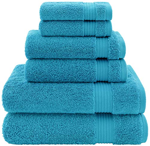 Hotel & Spa Quality, Absorbent & Soft Decorative Kitchen & Bathroom Sets, 100% Turkish Genuine Cotton 6 Piece Towel Set, Includes 2 Bath Towels, 2 Hand Towels, 2 Washcloths - Ocean Aqua