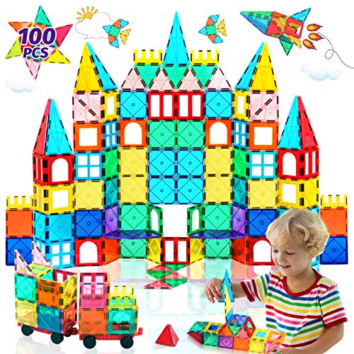 HOMOFY Magnetic Tiles Oversize 3D Building Blocks 100PCS STEM Educational Magnet Toy Set for Kids Creativity&Inspiration Building Construction Learning Gifts for 3 4 5 6 Year Old Boys Girls