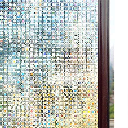 rabbitgoo 3D Decorative Window Film, Non-Adhesive Privacy Films - Frosted Window Glass Film for Home Office, Removable Rainbow Window Tint Film, Mosaic Patterns, 35.4 x 78.7 inches