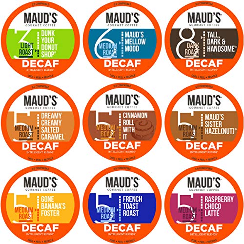 Maud's Decaf Coffee Variety Pack, 80ct. Recyclable Single Serve Decaf Coffee Pods - 100% Arabica Coffee California Roasted, Keurig Decaf KCups Variety Pack Compatible Including 2.0