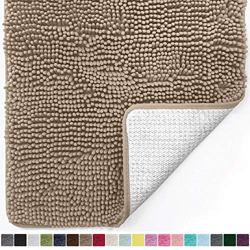 Gorilla Grip Original Luxury Chenille Bathroom Rug Mat, 24x17, Extra Soft and Absorbent Shaggy Rugs, Machine Wash Dry, Perfect Plush Carpet Mats for Tub, Shower, and Bath Room, Beige