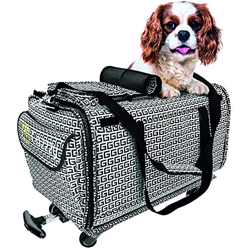 Pet Carrier with Wheels Soft Sided Portable Bag, Handle, Breathable Rolling Pet Carrier, Removable Wheels Pet Travel Carrier for Dogs, Cats up to 22 lbs (18 in 11 in 11 in, Wheels attached14 in)