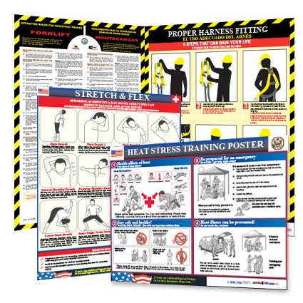 Construction Safety Posters - Harness Safety, Forklift, Heat Stress & Stretch & Flex Poster