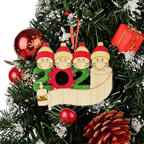 Fansun Wooden Quarantine 2020 Christmas Ornament - Survivor Family of 4 Creative Decorating Gifts, Commemorative Craft for Xmas Tree Holiday Hanging Decorations