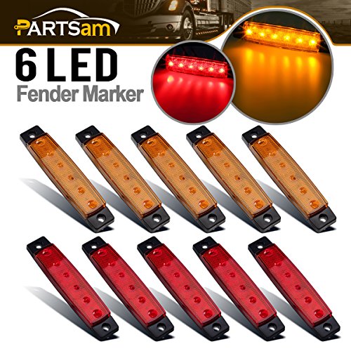 Partsam 10 x 3.8 Truck Bus Boat Trailer Amber Red Side Marker Indicators Light Lamp 6LED Marker Light Amber, Rear Side Marker Light, Truck Cab Marker Light, RV Marker Light