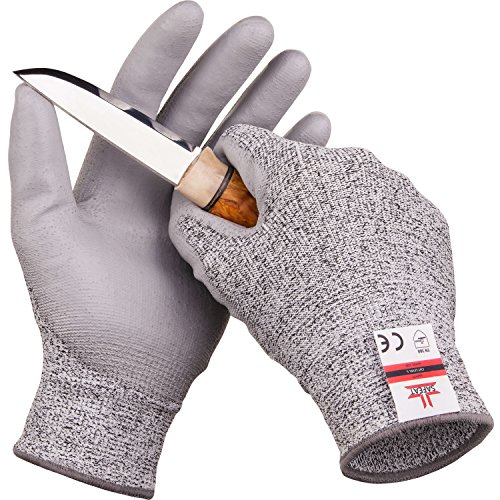SAFEAT Safety Grip Work Gloves for Men and Women – Protective, Flexible, Cut Resistant, Comfortable PU Coated Palm. Complimentary Ebook Included. Size Medium