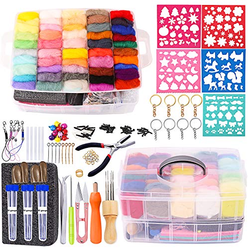 254 Pcs Needle Felting Kit - Complete Needle Felting Tools and Supplies with Felt Wool 50 Colors, Felt Molds, High Density Foam Pad Storage Box for DIY Craft Animal Home Decoration