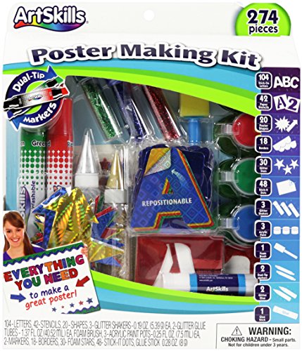 ArtSkills Poster Making Kit Arts and Crafts Supplies Includes Washable Markers, Stencils, Letters, Glitter, Glue, and More, 274 Pieces