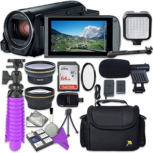 Canon VIXIA HF R80 Camcorder with Sandisk 64 GB SD Memory Card + 2.2X Telephoto Lens + 0.42x Wideangle Lens + Video Accessory Bundle