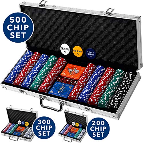 Professional 500 Chips (11.5g) Poker Set with Case by Rally & Roar - Complete Poker Playing Game Sets with Casino Style Chips, Cards, Dice, Aluminum Color Case & Keys