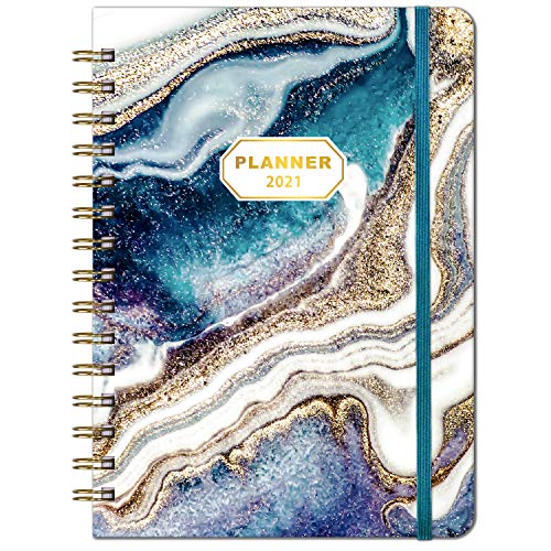 2021 Planner – Weekly Monthly Planner 2021 for January 2021 – December 2021, 6.4'x 8.5', Flexible Cover Planner with Elastic Closure, Coated Tabs, Inner Pocket