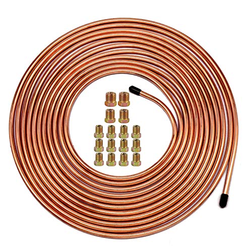 25 Ft. of 1/4 Brake Line Tubing Kit - Muhize Flexible Copper Tube Roll 25 ft 1/4' (Includes 16 Fittings)