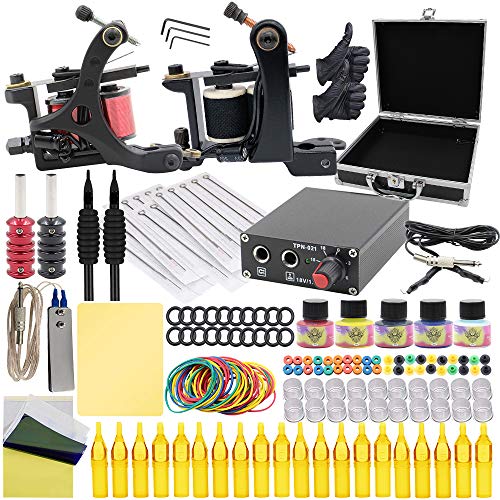 SOTICA Tattoo Machine Kit - Professional Tattoo Kit Complete with Tattoo Power Supply Tattoo Foot Pedal Tattoo Needles Tattoo Inks Tattoo Machine Parts for Permanent Makeup Tattoo Supplies Tattoo Kits