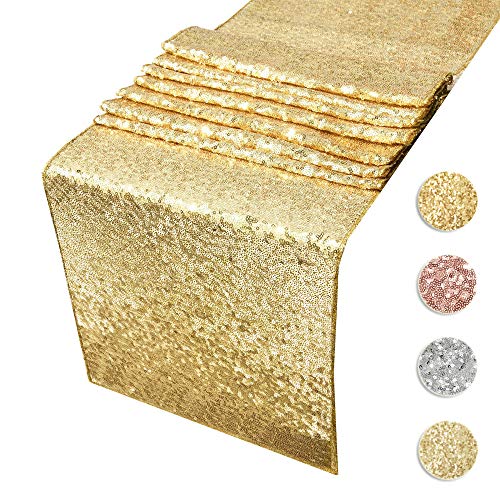 Acrabros Sequin Table Runners Gold- 12 by 108 Inch Glitter Gold Table Runner-Gold Event Party Supplies Fabric Decorations for Holiday Wedding Birthday