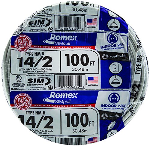 Southwire 28827423 100' 14/2 with ground Romex brand SIMpull residential indoor electrical wire type NM-B, White